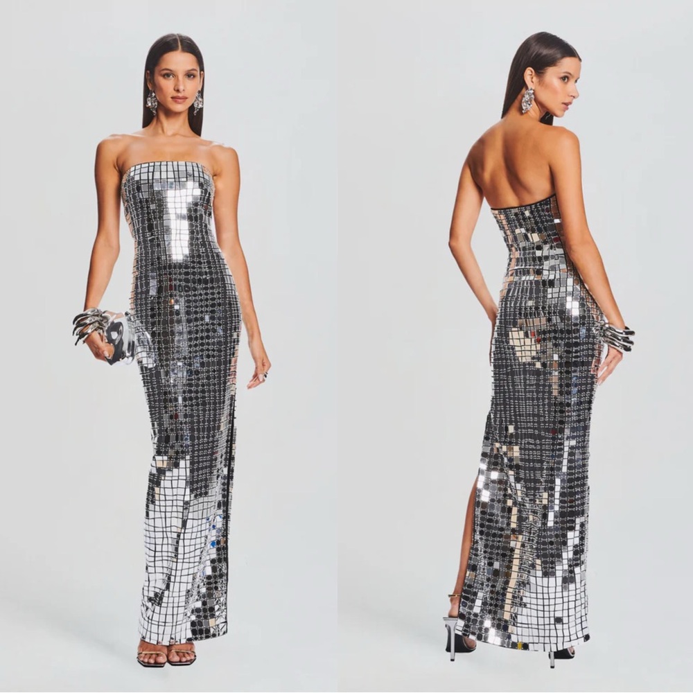 Retrofete Imani Mirror Tile Maxi Strapless Dress